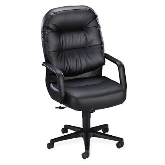 Picture of HON Pillow-Soft Executive High-Back Chair, Center-Tilt, Fixed Arms, Black Leather (H2091)