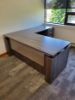 Picture of Executive L Shaped Sit Stand Desk with Drawers, Adjustable Height and Reversible Return