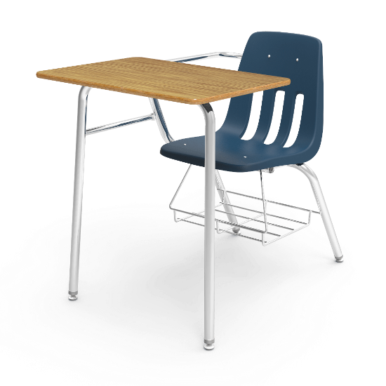 Student chair desk with bookrack and laminate top