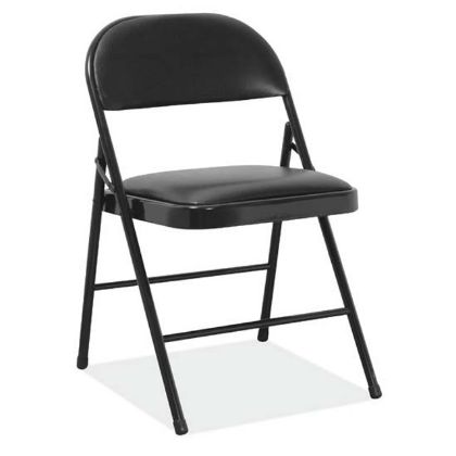 OfficeSource steel folding chair with padded vinyl seat and back, durable black steel frame, and commercial folding design.