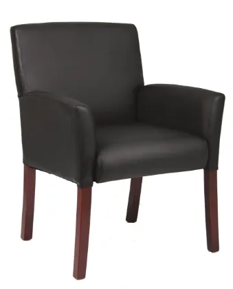 Picture of BOX ARM GUEST CHAIR BLACK VINYL/MAHOGANY