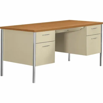 Picture of HON 34000 Series Double Pedestal Desk | 2 Box / 2 File Drawers | 60"W | Harvest Laminate | Putty Finish