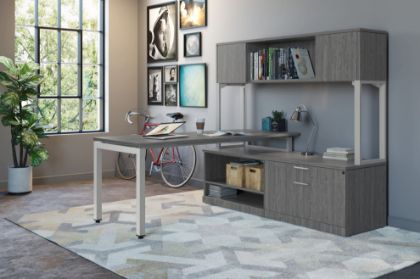 Picture of Modern L Shaped Desk with Hutch and Storage Credenza