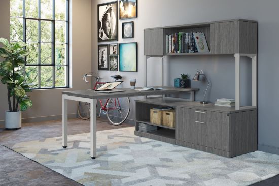 Picture of Modern L Shaped Desk with Hutch and Storage Credenza