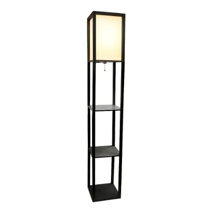 Picture of 3-Shelf Floor Lamp with Storage Organizer – Black with White Linen Shade