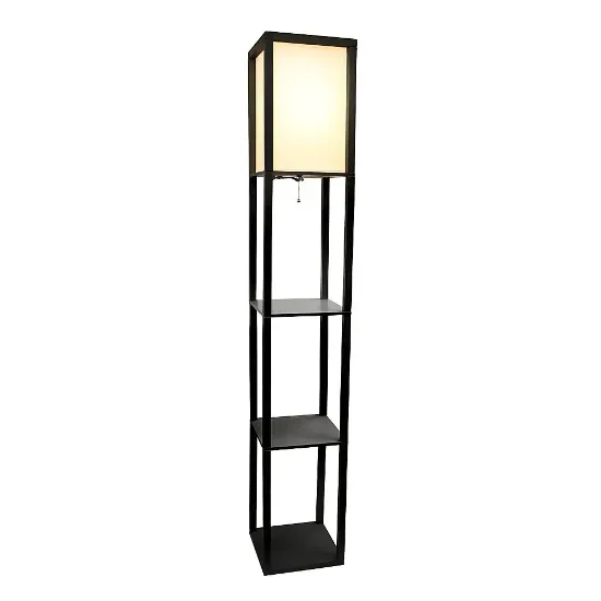 Picture of 3-Shelf Floor Lamp with Storage Organizer – Black with White Linen Shade