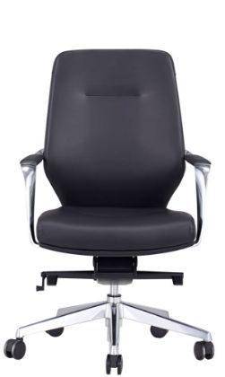 Black leather mid back office chair with arms