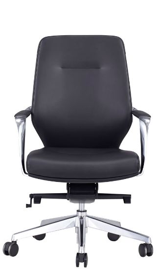 Black leather mid back office chair with arms