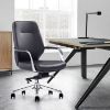 Black leather mid back office chair with arms