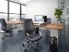 Black leather mid back office chair with arms