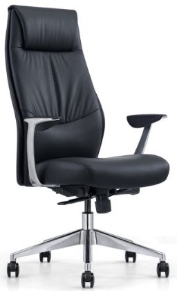 Black leather high back office chair with tilt lock