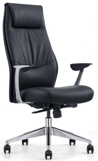 Black leather high back office chair with tilt lock