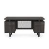 Palisades 60 inch double pedestal executive desk with floating Gauntlet Gray laminate top, Graphite frame, and charcoal metal accents