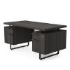 Palisades 60 inch double pedestal executive desk with floating Gauntlet Gray laminate top, Graphite frame, and charcoal metal accents