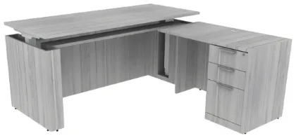 Picture of Executive L Shaped Sit Stand Desk with Drawers, Adjustable Height and Reversible Return