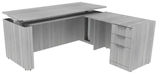 Picture of Executive L Shaped Sit Stand Desk with Drawers, Adjustable Height and Reversible Return