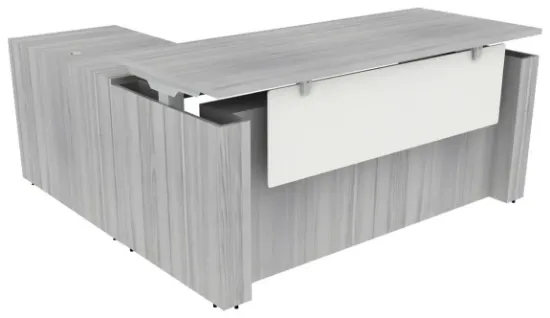Picture of Executive L Shaped Sit Stand Desk with Drawers, Adjustable Height and Reversible Return