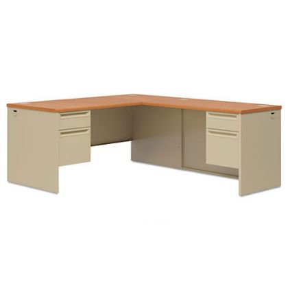 Picture of HON 38000 Series L-Workstation | Left Desk, Return | 66"W x 78"D | Harvest Laminate| Putty Finish