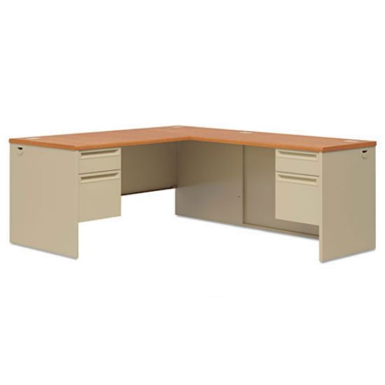 Picture of HON 38000 Series L-Workstation | Left Desk, Return | 66"W x 78"D | Harvest Laminate| Putty Finish
