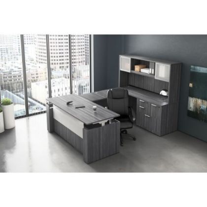 Picture of Premiera Executive Height Adjustable U Shaped Desk 72" x 102" x 72" with Glass Door Hutch