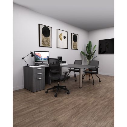 Picture of Bullet L-Shaped Office Desk with Locking 3-Drawer Pedestal