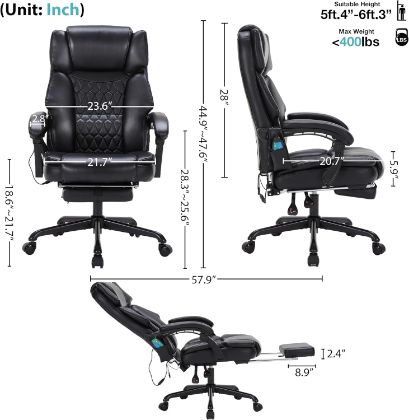 Picture of Massage Office Chair with Foot Rest 6 Points Vibration and Heat Home Office Desk Chairs for Heavy People 400lbs Reclining Managerial Chairs Ergonomic Executive Chair (Black)
