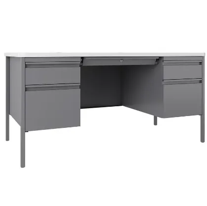 Picture of Metal 60” x 30” Double Pedestal Teacher’s Desk Platinum/White Top