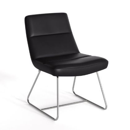 Picture of OfficeSource | Sutton | Upholstered Lounge Chair with Sled Base Black Leather w/ Chrome Frame