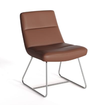 Picture of OfficeSource | Sutton | Upholstered Lounge Chair with Sled Base Caramel Leather w/ Chrome Frame