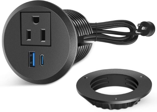 Picture of 2-2.4 inch Desk Power Grommet Outlet, Recessed Power Outlet with 20W USB-C Fast Charging, for Conference Rooms, Office Tables, Furniture, 6FT Cord-Black