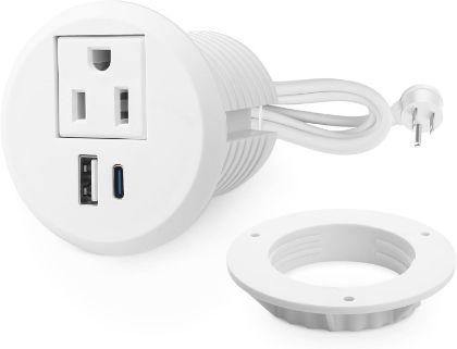 Picture of 2-2.4 inch Desk Power Grommet Outlet, Recessed Power Outlet with 20W USB-C Fast Charging, for Conference Rooms, Office Tables, Furniture, 6FT Cord-White