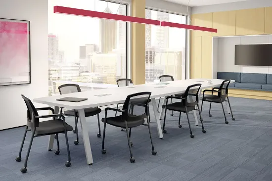 Picture of White Modern Boat Shaped Conference Table with Metal Legs & Cable Management