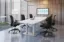 Picture of Modern Conference Table with Boat Shaped Top, Brushed Steel Base and Cable Management