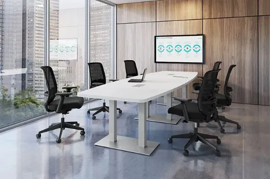 Picture of Modern Conference Table with Boat Shaped Top & Brushed Steel Base