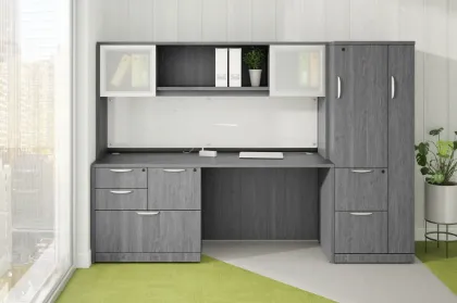 Picture of Modern Office Credenza Desk with Hutch and Storage Cabinet