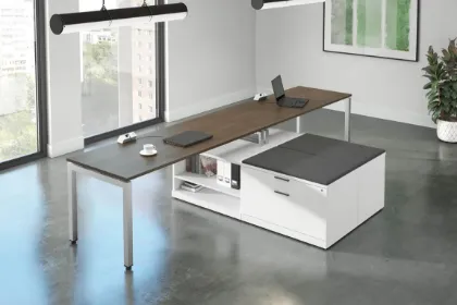 Picture of Executive 2 Person Desk with Storage, Privacy Panels and Cable Management