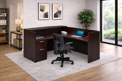 Picture of Executive L Shaped Reception Desk with Transaction Counter, Drawers and Locking Storage