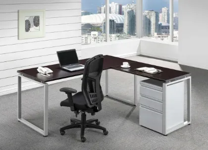 Picture of Espresso L-Shaped Desk with Storage & Reversible Return