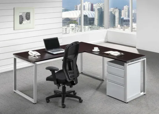 Picture of Espresso L-Shaped Desk with Storage & Reversible Return
