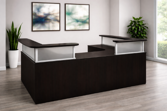 2 Person Reception Desk with Acrylic Dividers and Storage | Choice ...