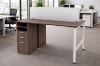Picture of 2 Person Standing Desk Workstation with Storage and Privacy Panel