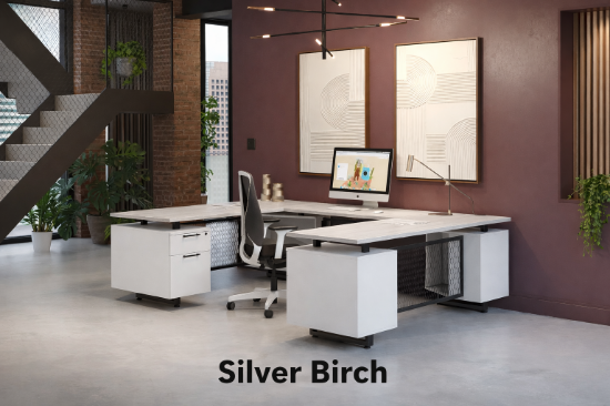 Picture of Modern U-Shaped Desk with Drawers – Industrial Office Desk with Storage