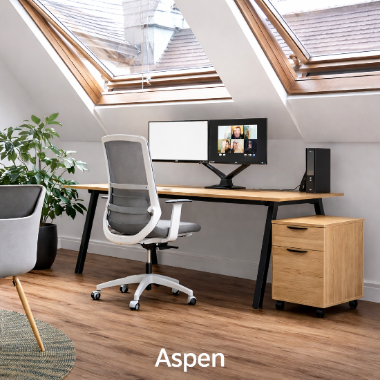 Modern home office desk with storage drawers and metal legs