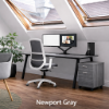 Compact office desk with durable laminate surface and metal base