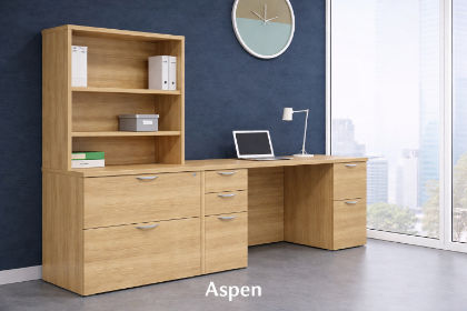 Picture of Rectangular Office Desk with Drawers, File Storage and Hutch