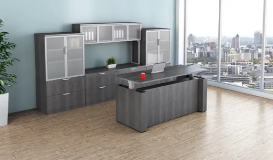 Picture of Height Adjustable Executive Desk with Storage, Hutch & Credenza