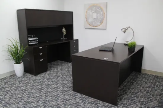 Picture of Executive Desk and Credenza Set with Hutch & Storage
