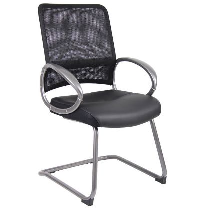 Picture of Office Mesh Back Guest Chair with Cantilever Base for Reception Areas-Black Leather Plus