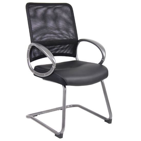 Picture of Office Mesh Back Guest Chair with Cantilever Base for Reception Areas-Black Leather Plus