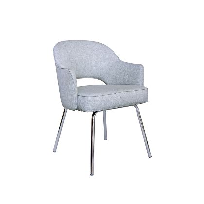 grey linen office guest chair with chrome base